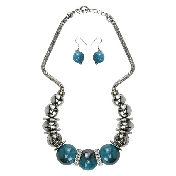 Set Of Grant Blue Ball Crystal And Chain Mail Jewelry Necklace Set Of Grant Blue Ball Crystal And Chain Mail Jewelry Necklace Earrings Silver