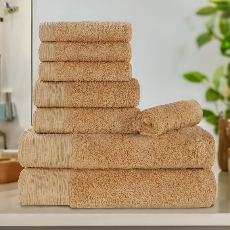 Superior Sierra Rayon From Bamboo Cotton Blend 8 Piece Bathroom Towel Set - Gold