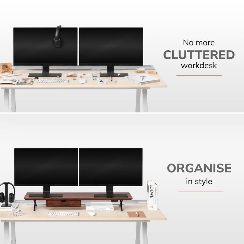 Jani Wood Monitor Stand Riser Desk - Ergonomic Design Stand, Desktop Organizer Table for Home, Office Workspace, Gaming Desk