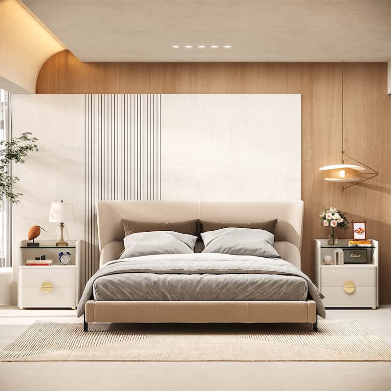 2-Drawer Nightstand, Modern Nightstands with Tempered Glasses