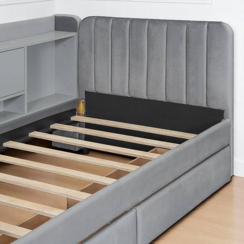 Multi-Functional Twin Daybed with Storage Drawers, Shelves, Flip Cabinets, and Side Table for Small Rooms