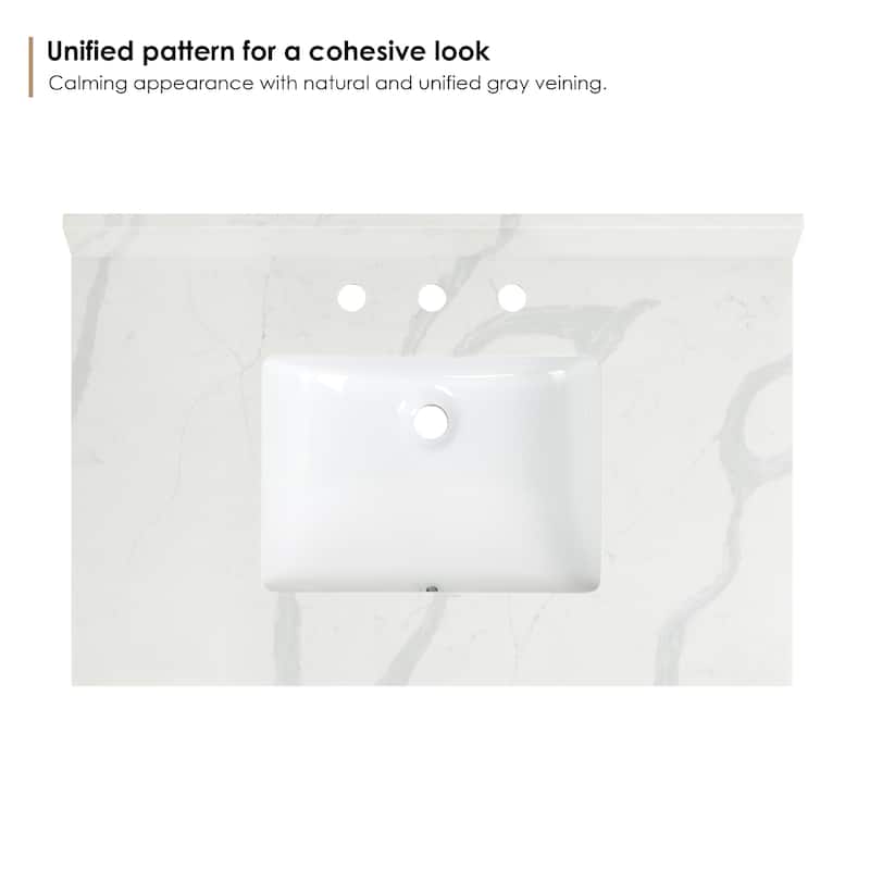 Altair Arbios Calacatta White Quartz Stone Vanity Top in 8 in.Widespread Faucet Hole Without Cabinet