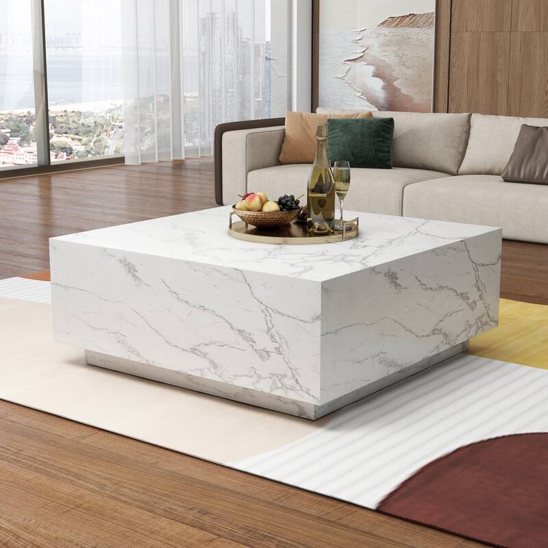 Faux Marble Square Coffee Table - White