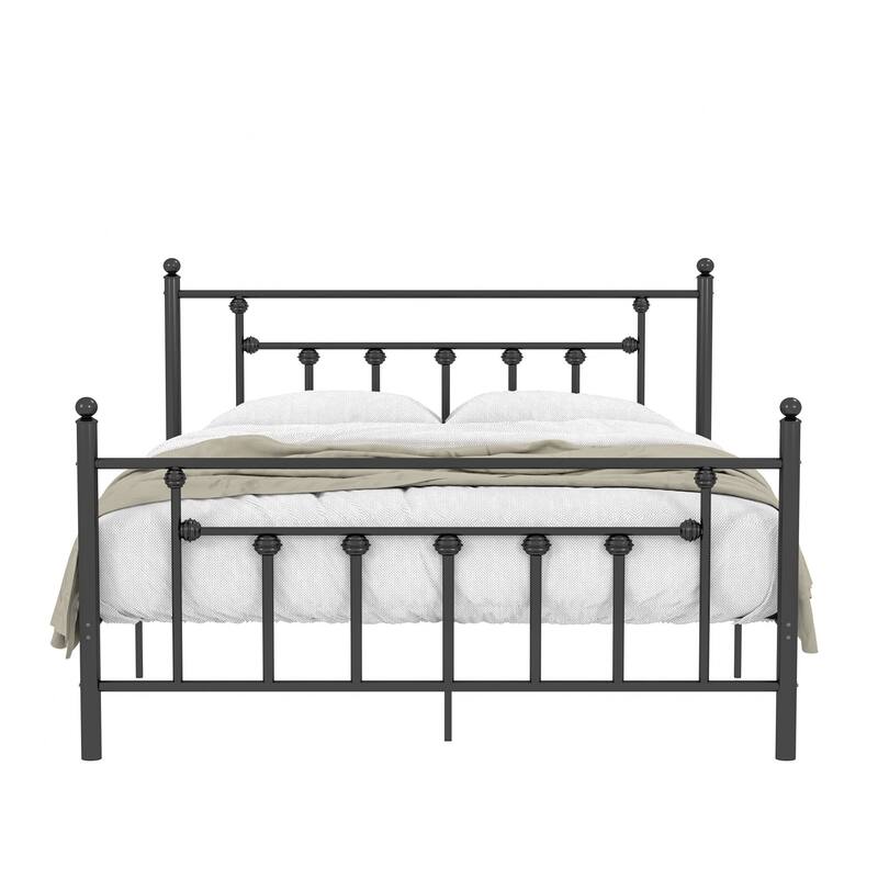 14 Inch Metal Victorian Platform Bed Frame with Headboard and Footboard, Heavy Duty Mattress Foundation with Steel Slats Support