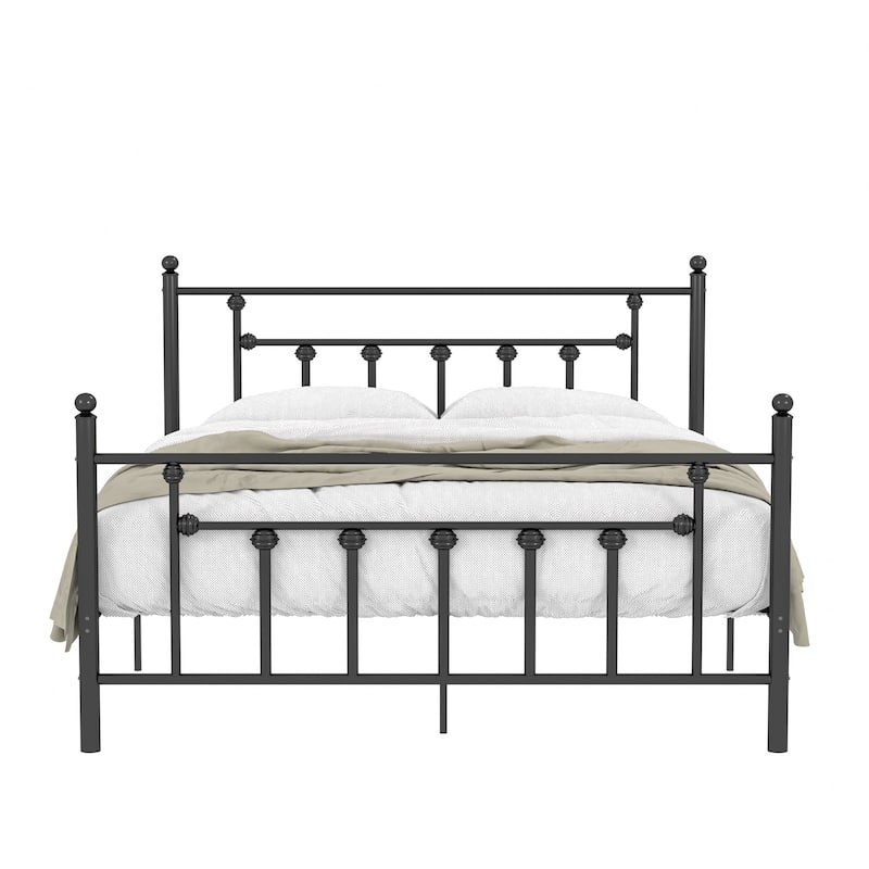 VECELO Metal Platform Bed Frame with Headboard and Footboard, Heavy Duty Slat Support/Underbed Storage Space, Victorian Style