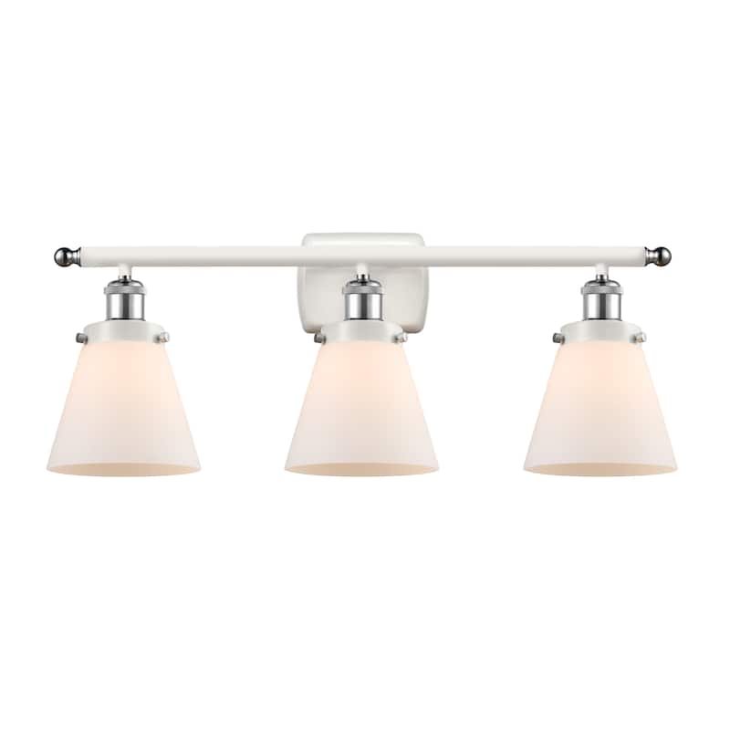 Innovations Lighting 916-3W-11-26 Cone Vanity Cone 3 Light 26" Wide - White and Polished Chrome / Matte White