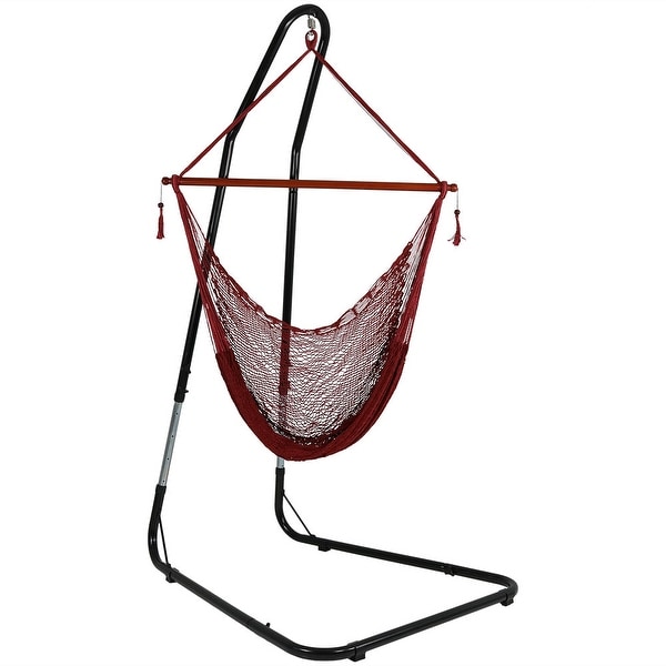 Sunnydaze Cabo Extra-Large Hanging Rope Hammock Chair - Adjustable Stand - Red - With Stand