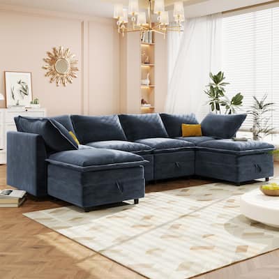 Modular Sectional Sofa Convertible U / L Shaped Couch Set with Storage Seat and Movable Ottomans ,126" Upholstered Couch
