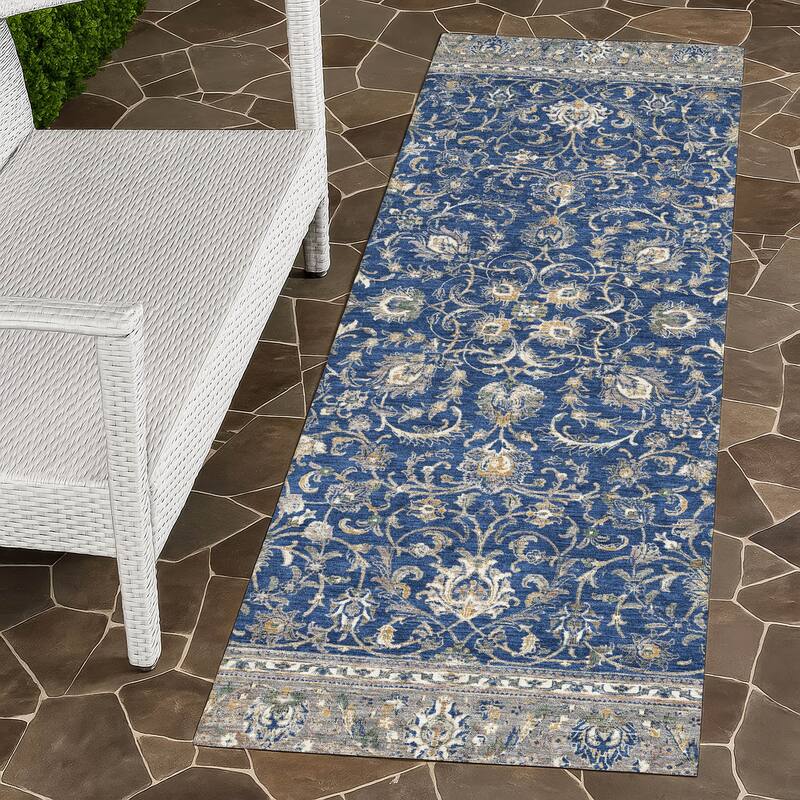 Machine Washable Indoor/ Outdoor Traditional Arvada Chantille Rug - Navy - 2'3" x 7'6"