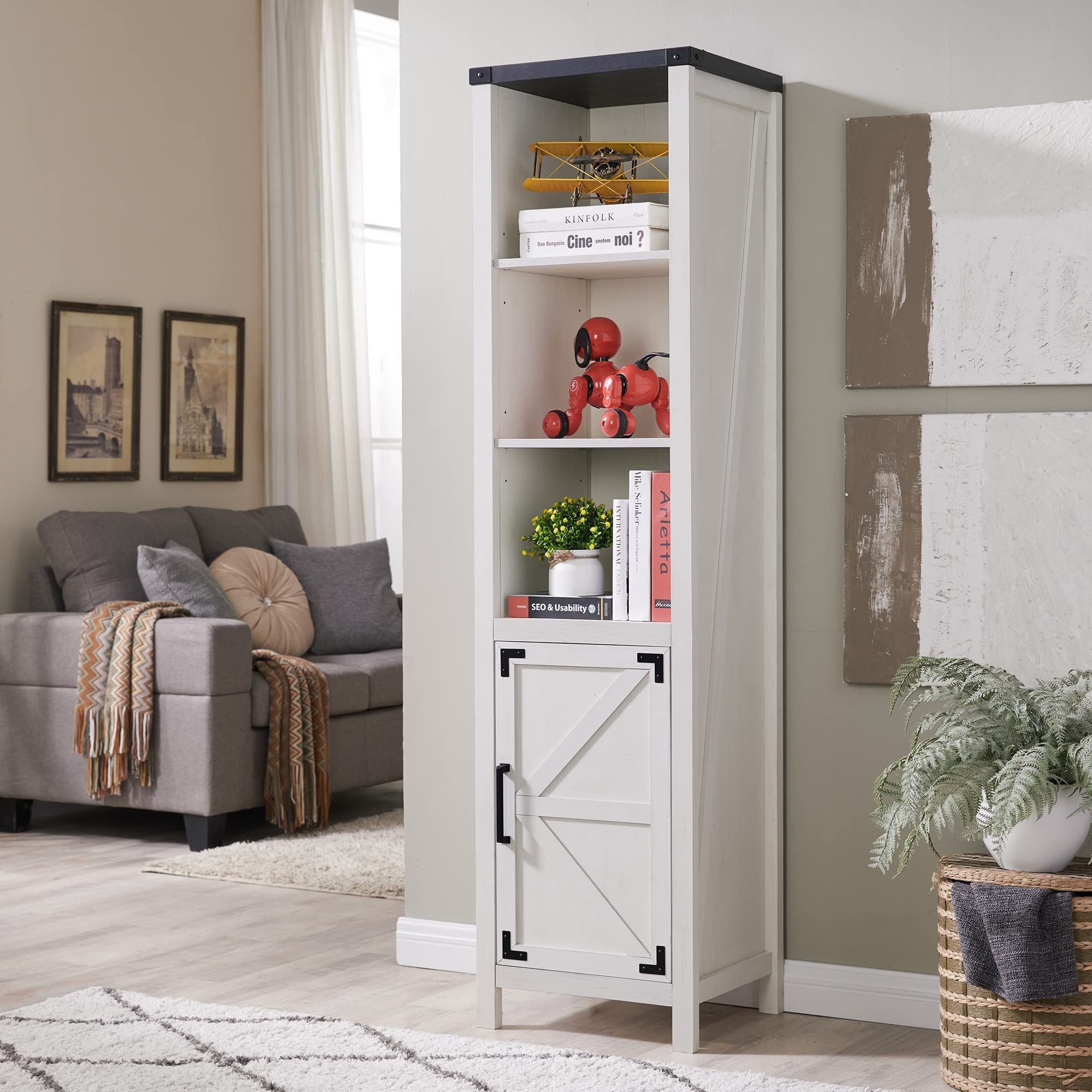 Thin bookshelf clearance with doors