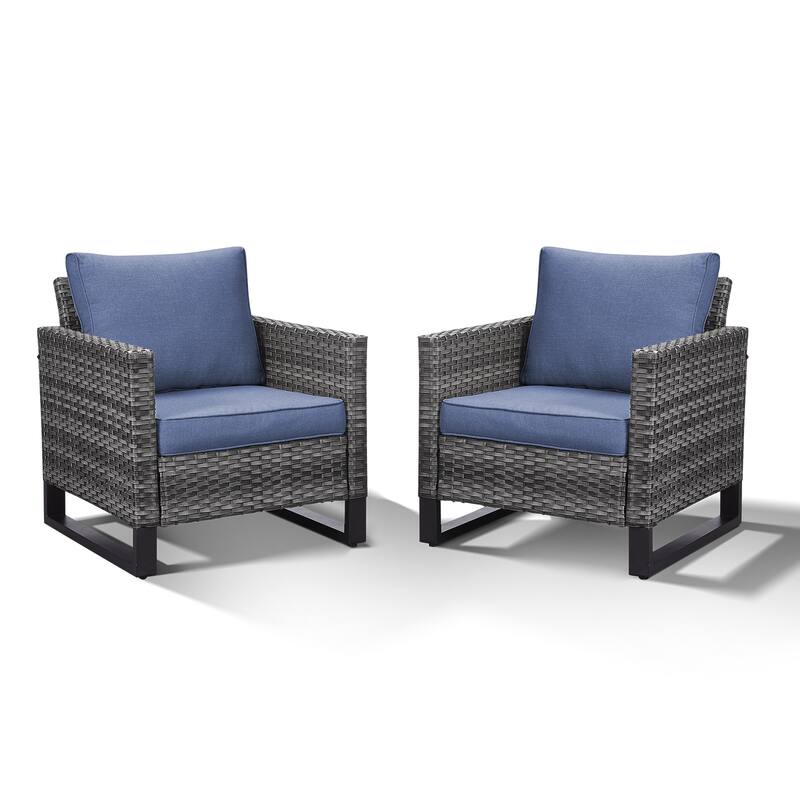 Patio PE Wicker Chair with Cushion Set of 2