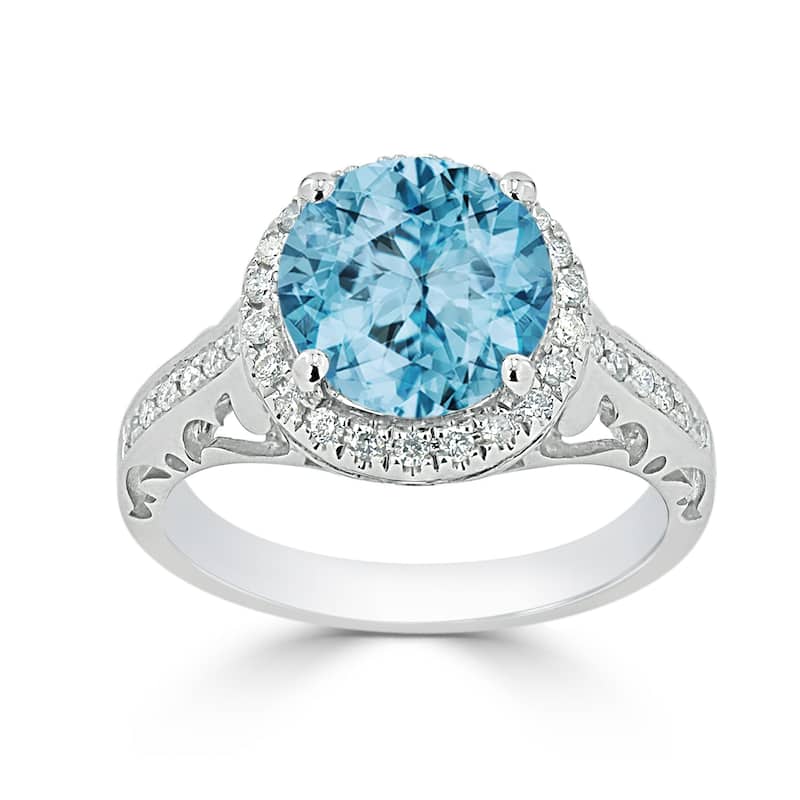 Auriya 2 5/8ct Fancy Round Sky Blue Topaz and Halo Diamond Engagement Ring 1/5ctw 14k Gold