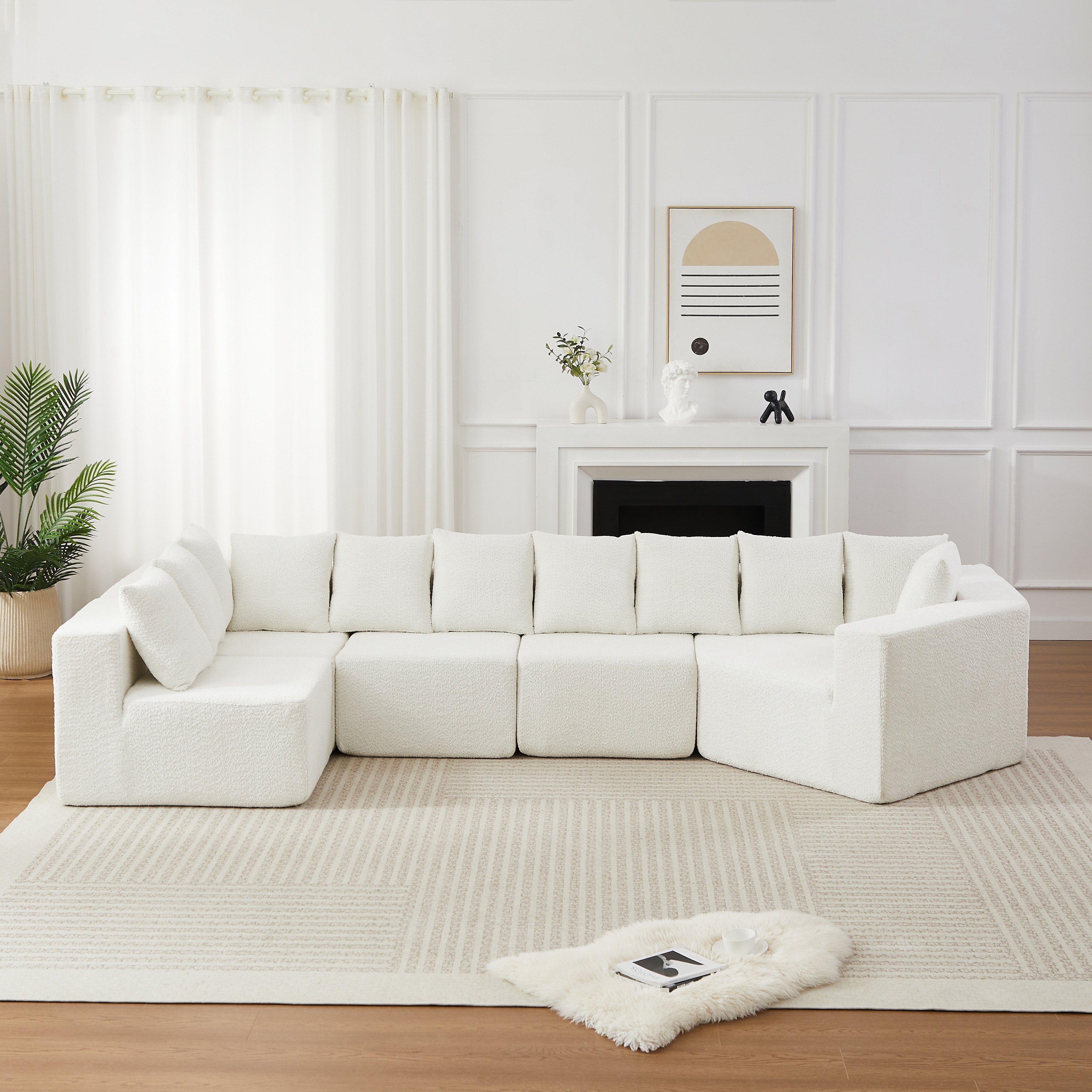 151.6-inch Extra-Large L-Shaped Deep-Seat Modular Sofa Chenille Fabric Sectional Sofa Includes 11 Pillows