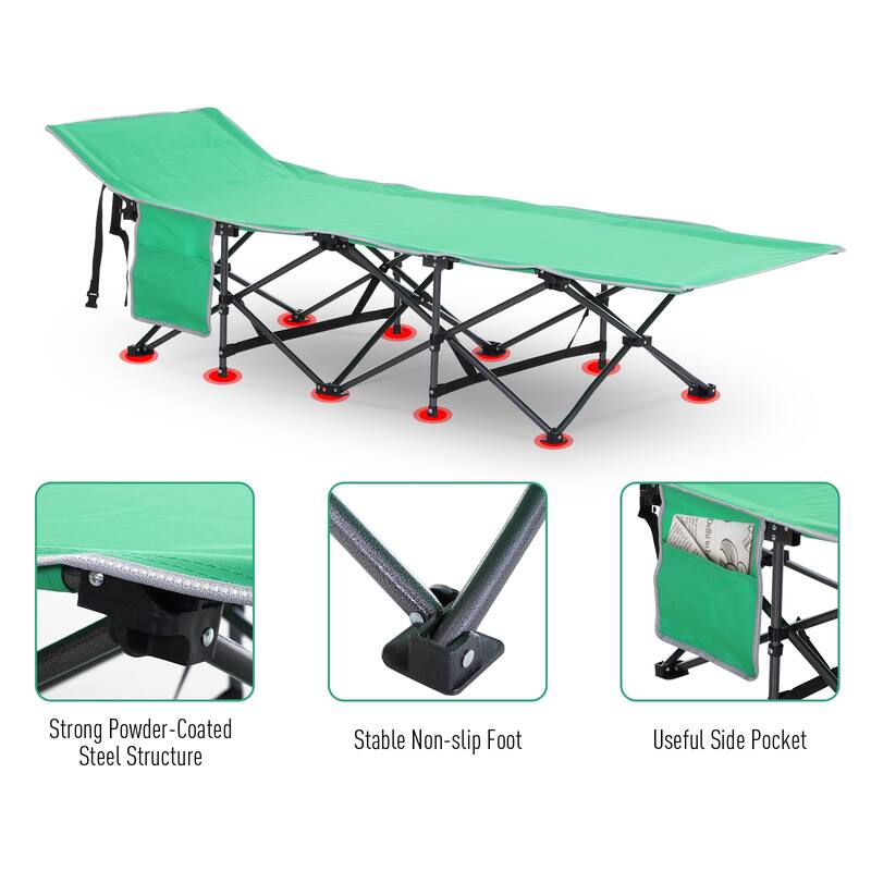 Outsunny Single Person Wide Folding Camping Cot Portable Outdoor Military Sleeping Bed, Green
