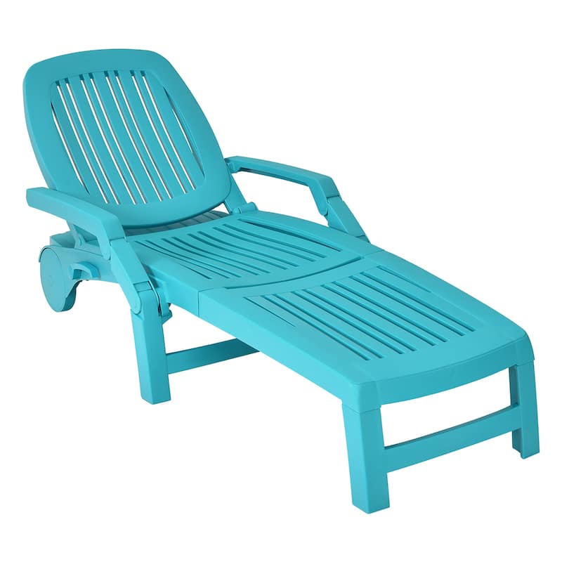 Outdoor Chaise Lounge Outdoor Adjustable Backrest Recliner with Wheels