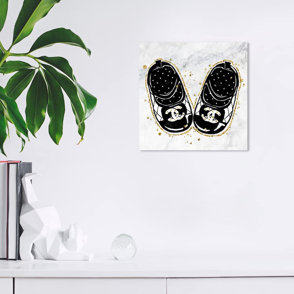 Wynwood Studio Canvas Fashion and Glam Fashion Baby Shoes Black and Glam Wall Art Canvas Print
