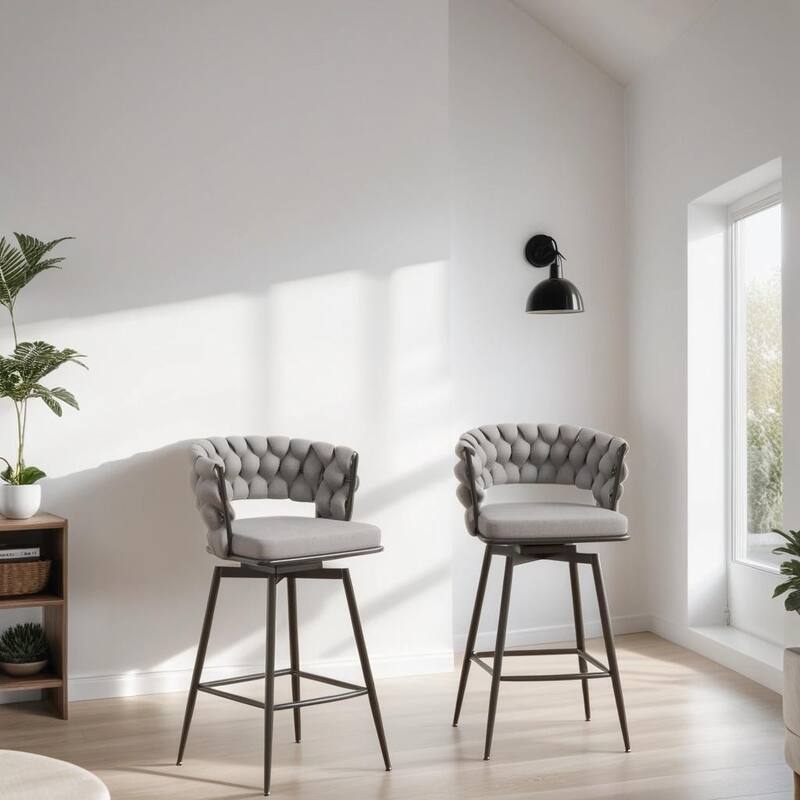 360 Swivel Bar Stool Set of 2 with Back and Footrest, No Adjustable