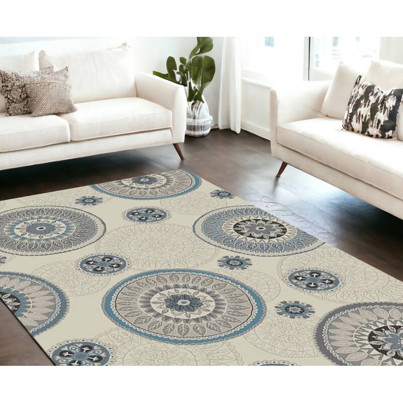 Guyis Geometric Modern Stain Resistant Woven Area Rug By HomeRoots - 118' X '94' X '0.4 - Lavender/Ivory - Rectangle