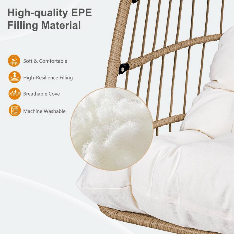 Outdoor Egg Hanging Chair, Swing Chair with Stand & Aluminum-Steel Frame, Patio Rattan Wicker Hanging Swing Egg Chair