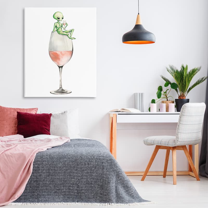 Stupell Lounging Alien on Wine Glass Canvas Wall Art Design By Lil' Rue