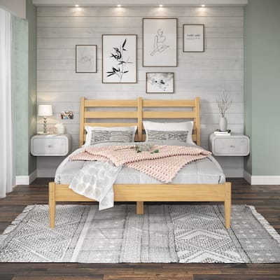 Twin Size Platform Bed with Storage - Solid Wood Slat Bed, Underbed Drawers, Guard Rail, Scandinavian Style
