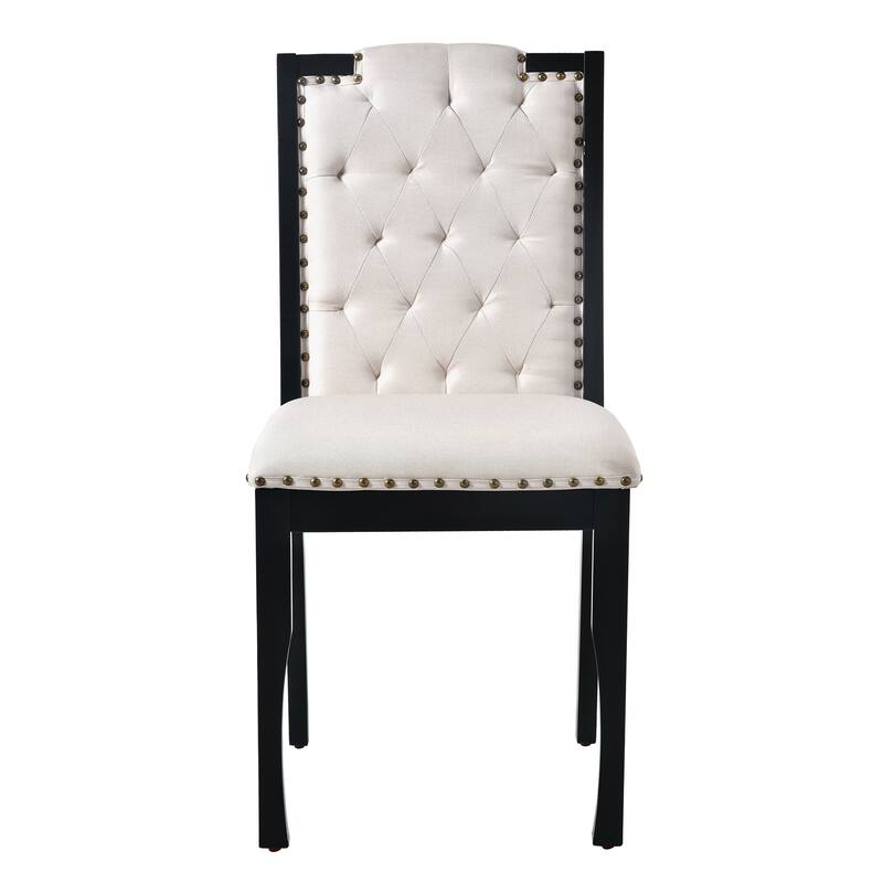 Upholstered Dining Chairs Set of 4 High Back Button Tufted Kitchen Chairs with Solid Wood Legs