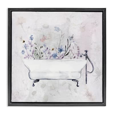Stupell Antique Bathtub Botanicals Framed Floater Canvas Wall Art Design By Stella Chang