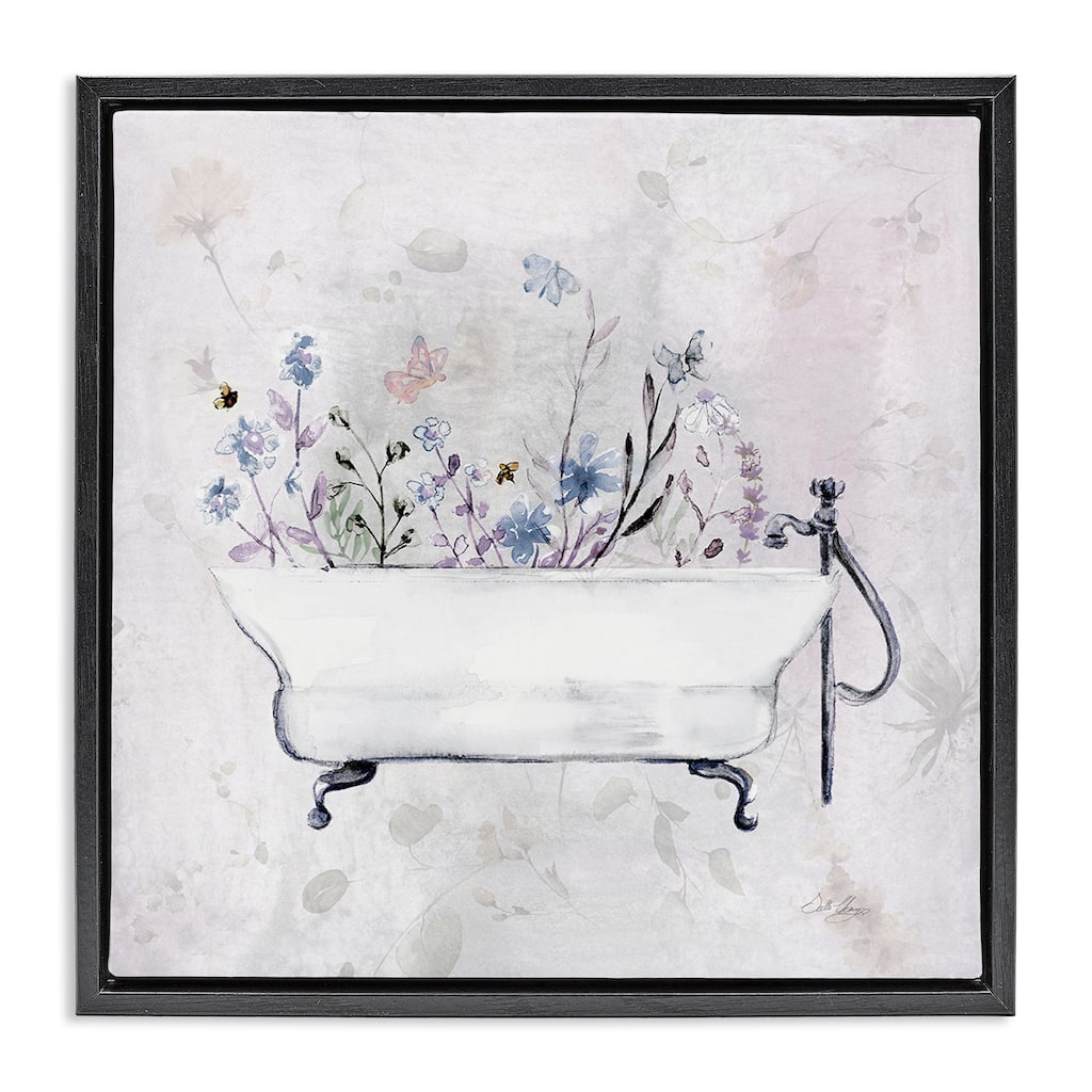 Stupell Antique Bathtub Botanicals Framed Floater Canvas Wall Art Design By Stella Chang