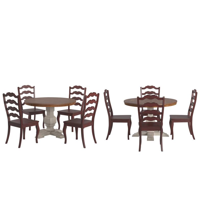 Ronda 45" Round Solid Wood Top Dining Set with French Ladder Back Chairs