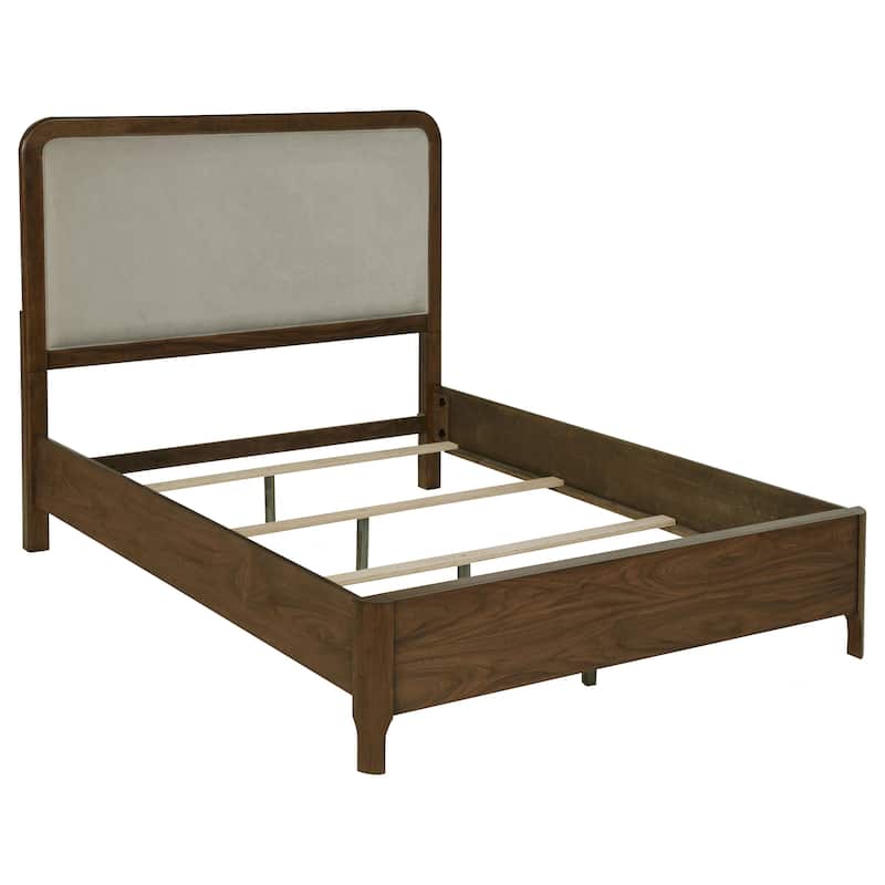 Rie 4pc Queen Bedroom Set with Dresser Mirror, Brown, Beige Upholstery