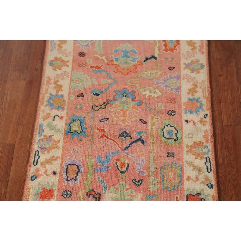 Pink Oushak Indian Runner Rug Handmade Wool Carpet - 2'7"x 7'9"