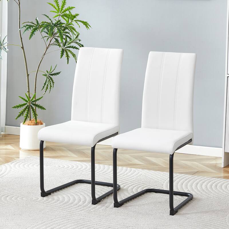 2-Pack PU Upholstered Dining Chairs - Modern Kitchen Side Chairs, Comfortable High-Back Seating for Dining Room - Black,White