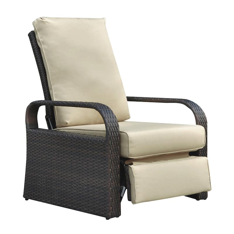 Comfy Wicker Adjustable Chair with Aluminum Frame - Khaki