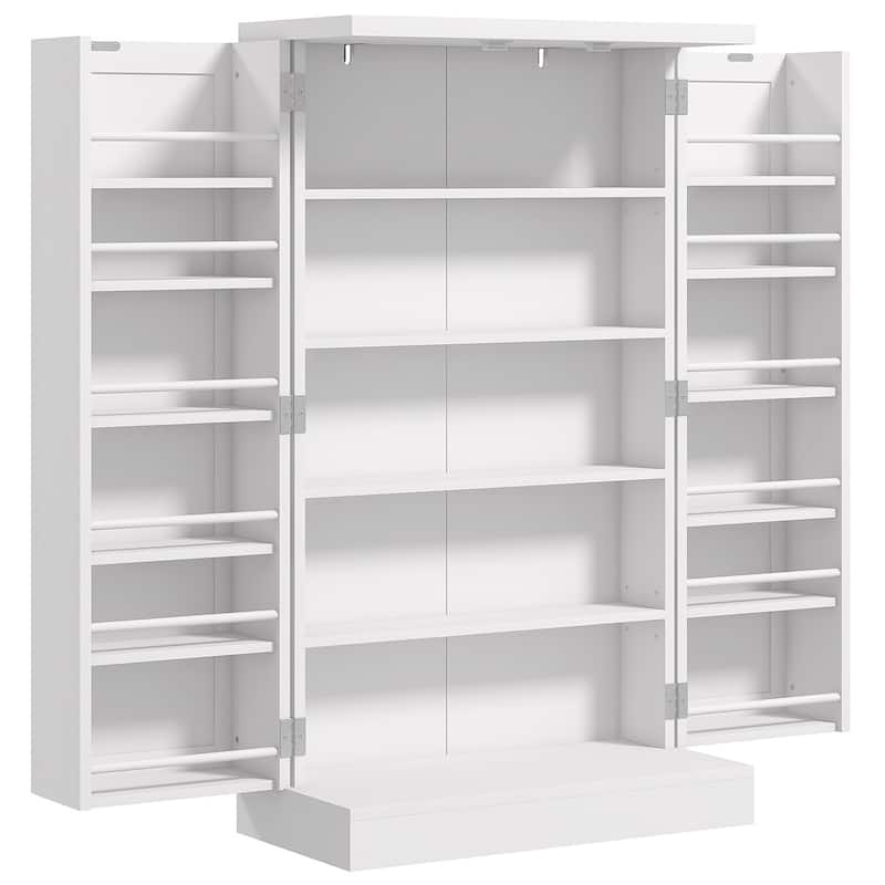 5-Tier White Pantry Cabinet with Adjustable Shelves and Magnetic Doors and Kitchen Storage - 23.6" W x 11.8" D x 40.9" H