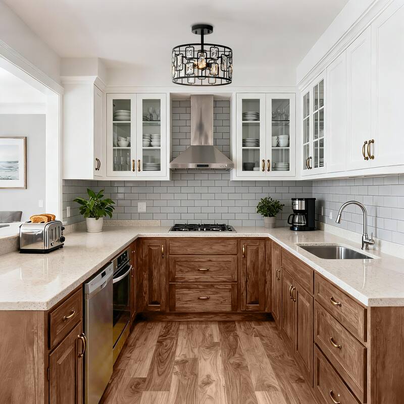 Dana Modern Black 3-Light Drum Chandelier Semi-flush Mount Ceiling Light - D13"* H12.5"