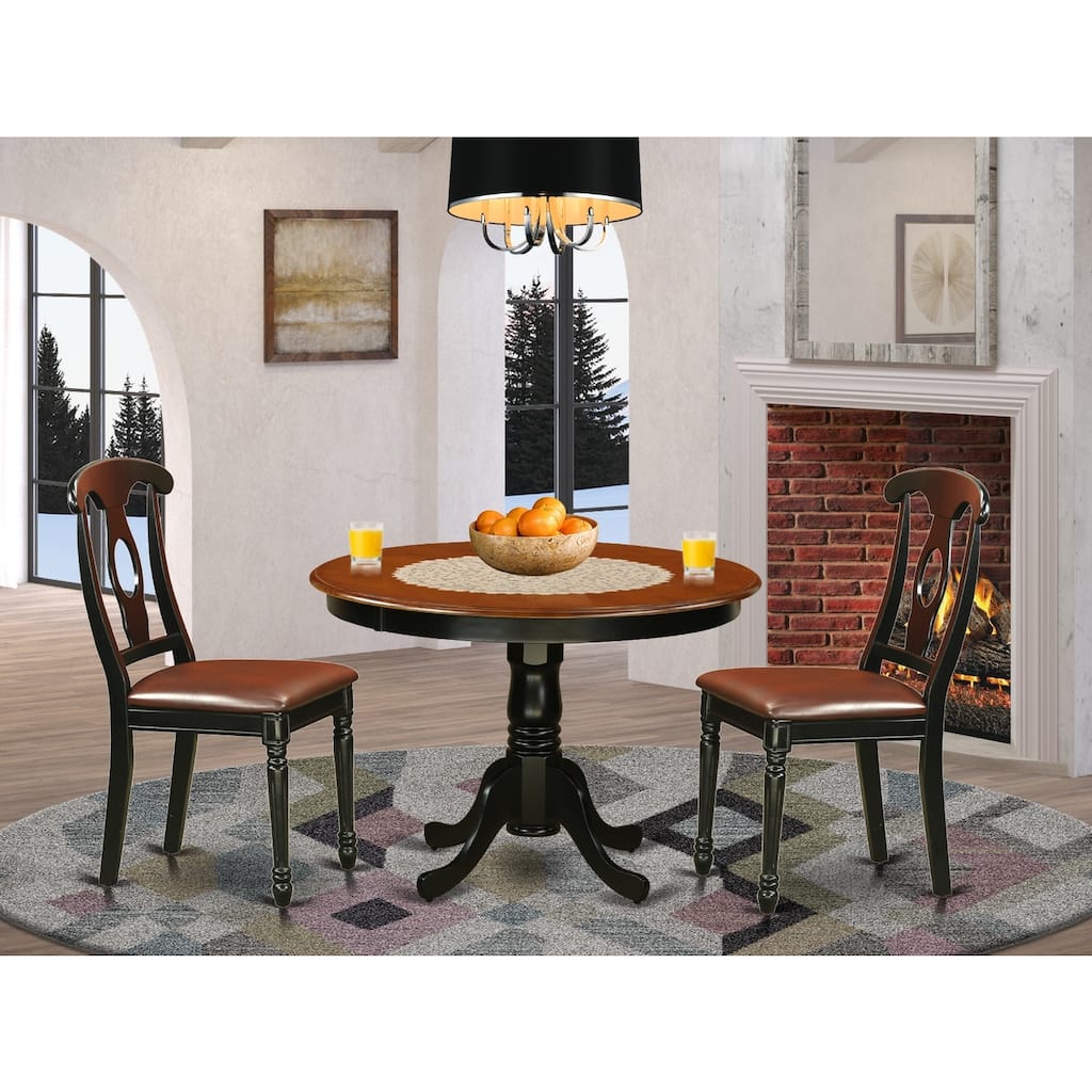 HomeStock 3-Piece Round Black and Cherry Finish Solid Wood Top Dining Table with 2 Chairs