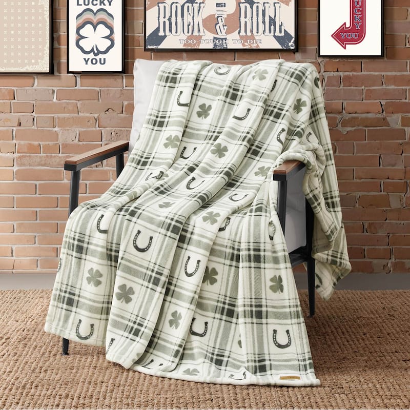 Lucky Brand Lucky Clovers Plush Throw Blankets