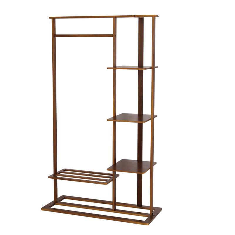 Bamboo Wooden Garment Rack Freestanding Closet Organizers - 39.8x16.1x67.3 inch