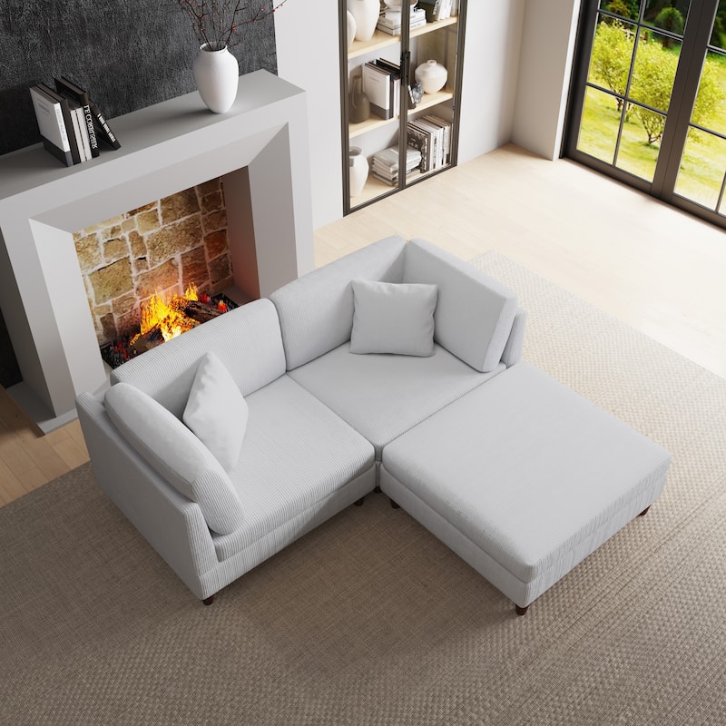 Corduroy Modular Sectional Sofa Set With Ottoman