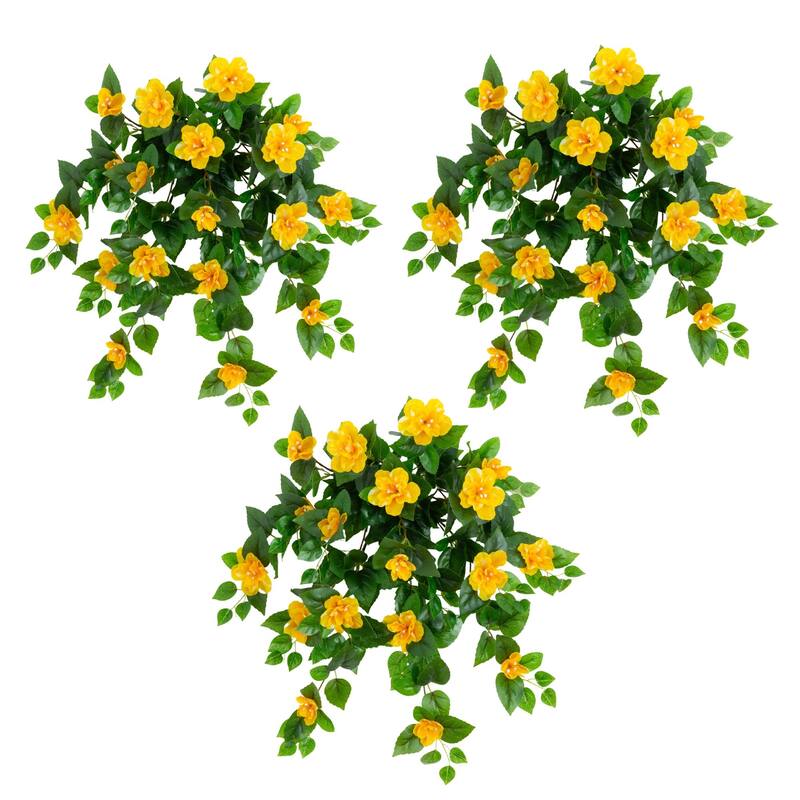 24-in UV Resistant Artificial Azalea Hanging Plant - Set of 3