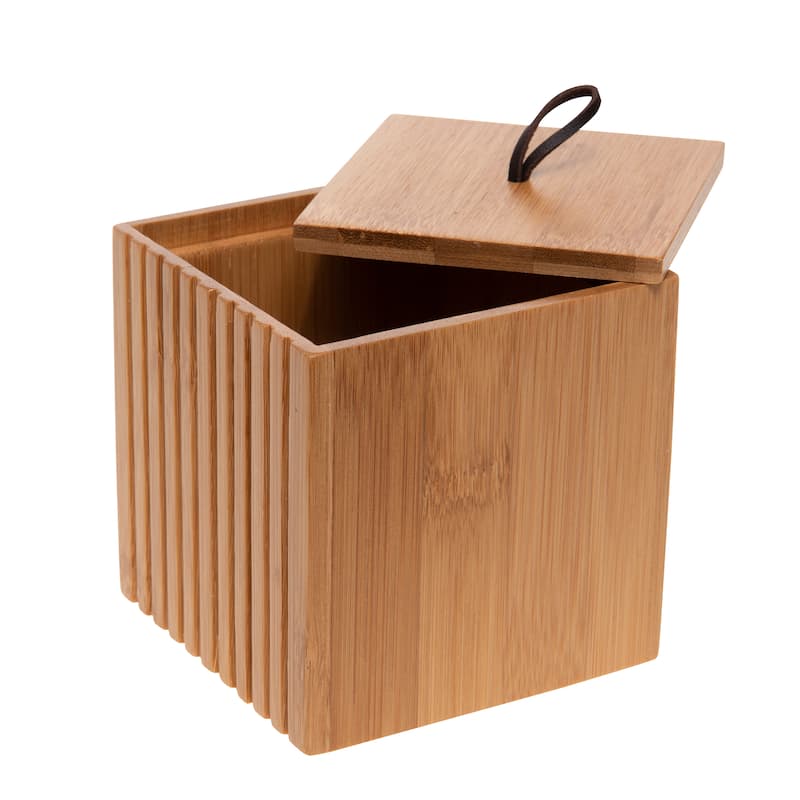 Bath Bliss Small Square Oslo Bamboo Storage Jar - Natural - 3.54 x 3.54 x 3.54