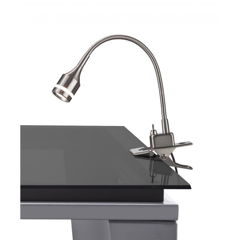 15" Modern Clip-On LED Table Lamp with Adjustable Swing Arm and Silver Drum Shade Black Metal Base - 14.5" H x 9" W x 13" D