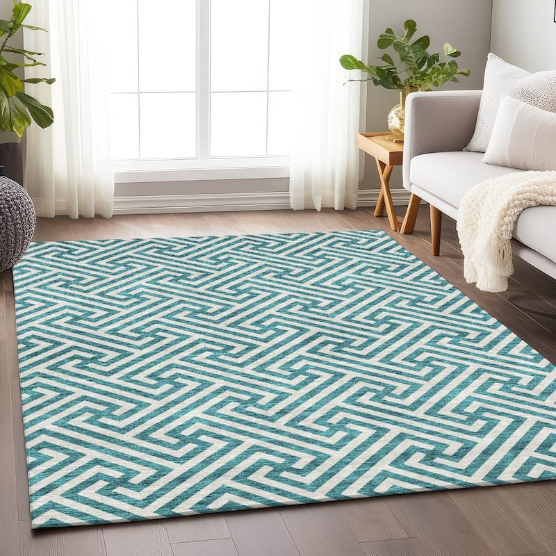 Premium Washable Super Soft Modern Geo Mayfield Rug - Teal - 10' x 14' - Rectangle