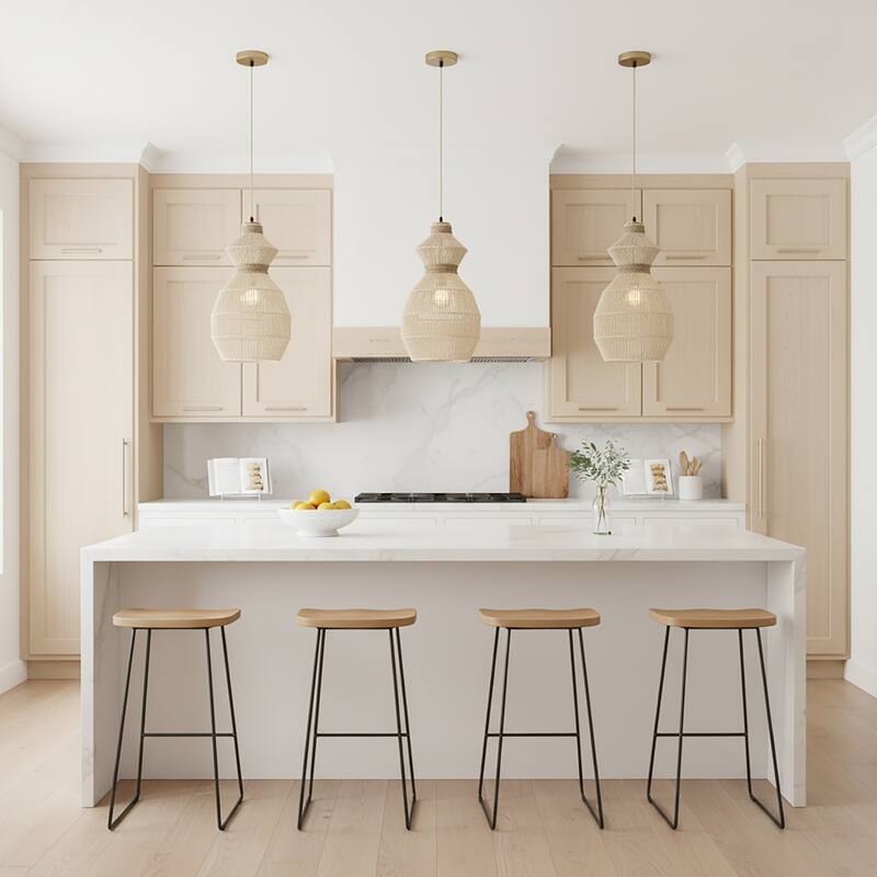 Opaline 1-Light Rattan Stacked Geometric Pendant, Coastal Boho - Handwoven - 12" Wide