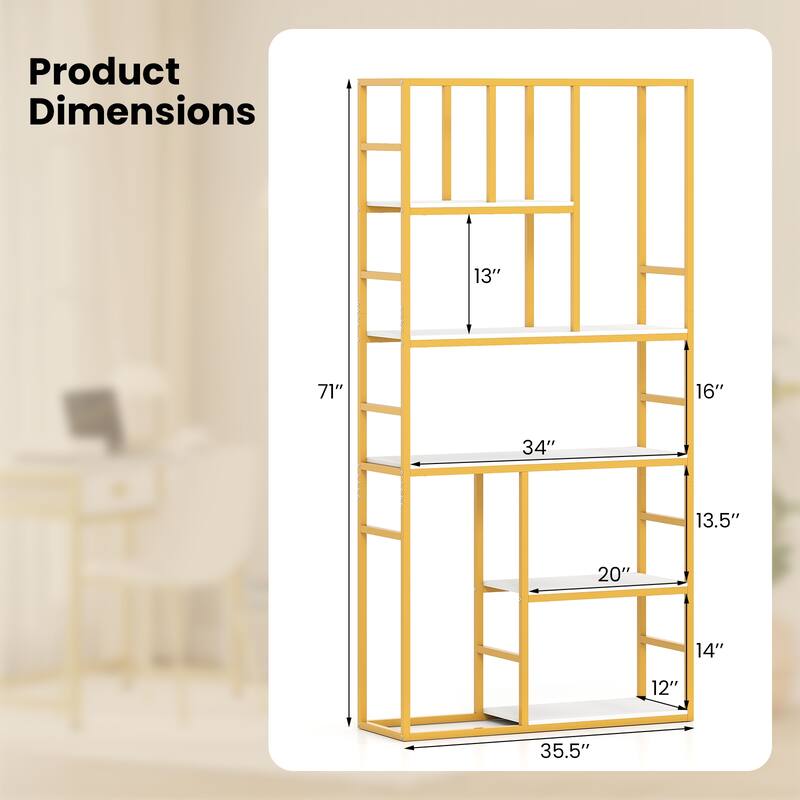 Gymax 2PCS 71'' 5 Tier Tall Bookshelf w/Open Storage Shelves Metal