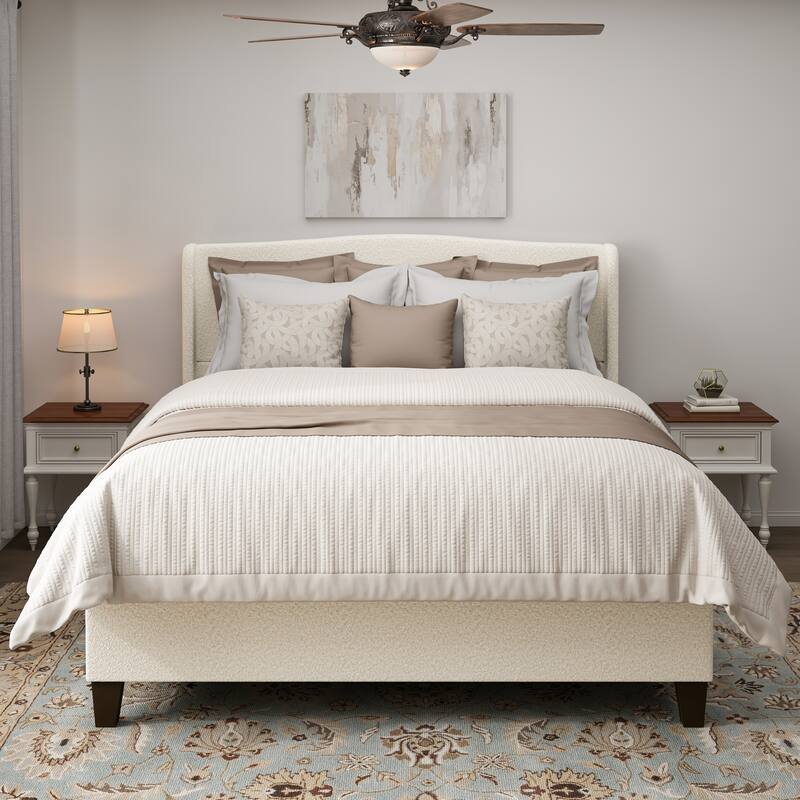 49.21"High Back Upholstered Headboard Teddy Velvet Bed Frame - White - King