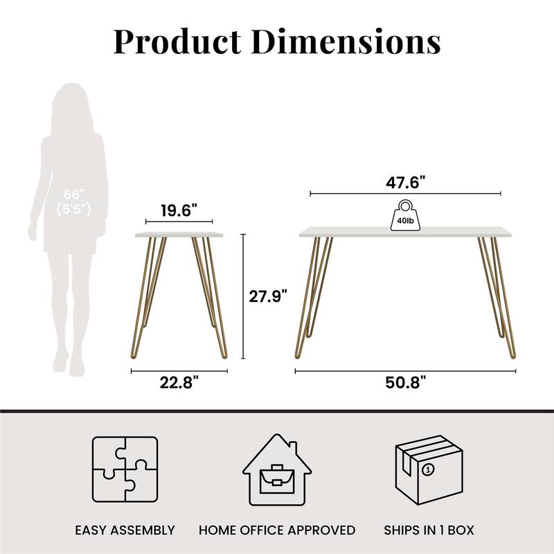 Writing Desk with Hairpin Legs Engineered Wood Top Minimalist Industrial Design