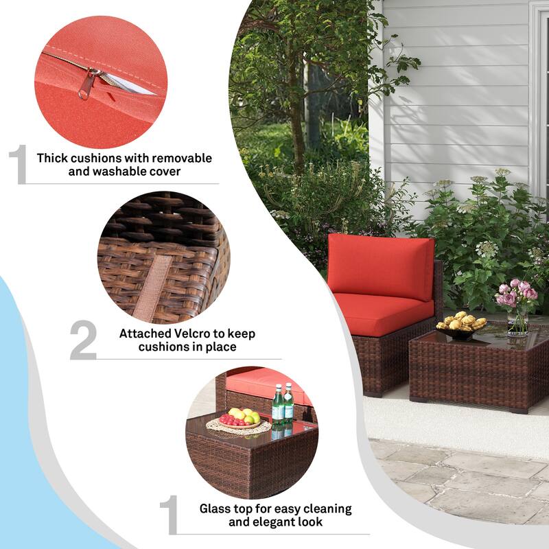 Outdoor 3-Piece Wicker Sofa Set with Ottoman
