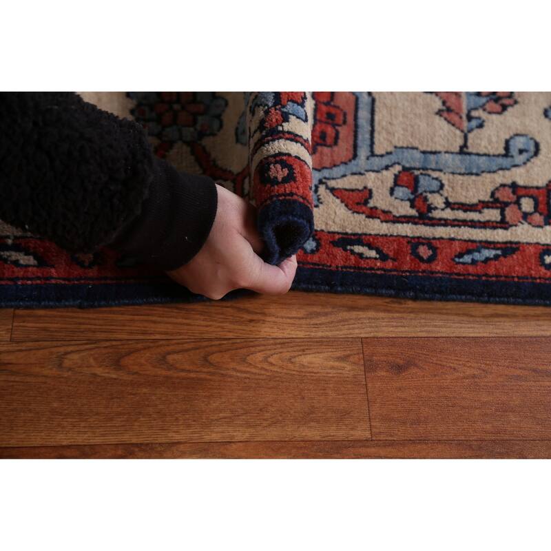 Red/ Ivory/ Blue Heriz Serapi Turkish Area Rug Handmade Wool Carpet - 9'0" x 12'0"