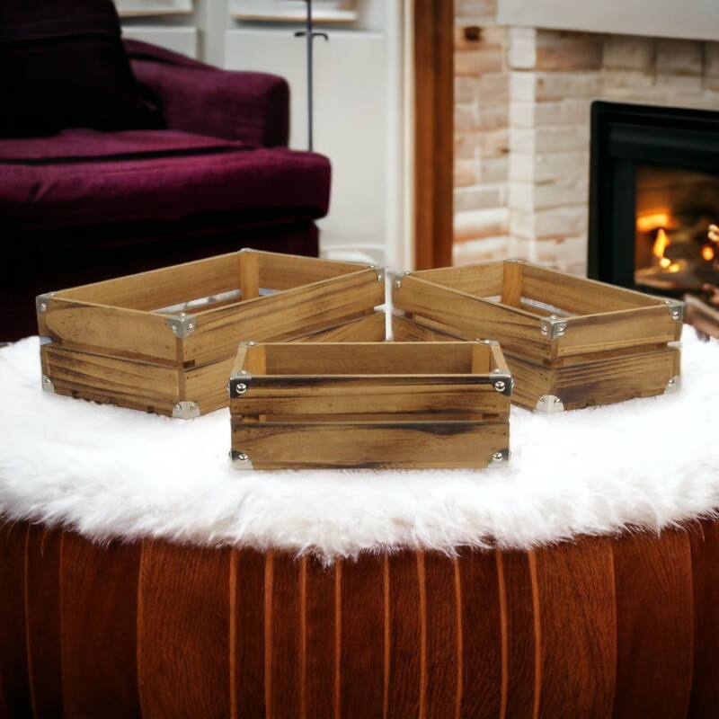 Rustic Farmstead Dark Brown Wooden Studded Crate Set